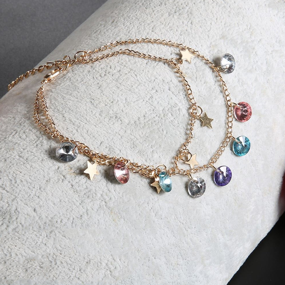 Stars with Colorful Stone Two Rounded Looks Unique Single Anklet or Bracelet