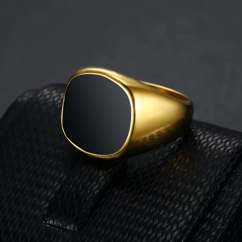Black Stone Silver and Gold Ring