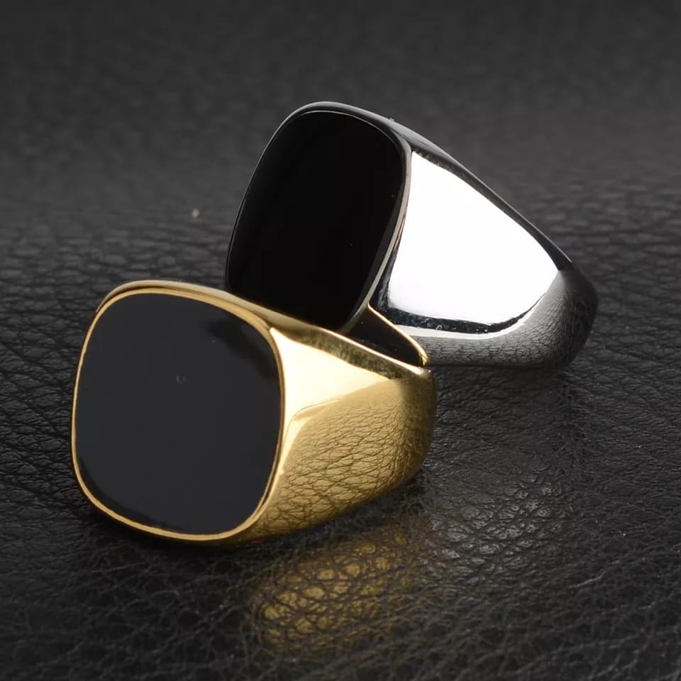 Black Stone Silver and Gold Ring