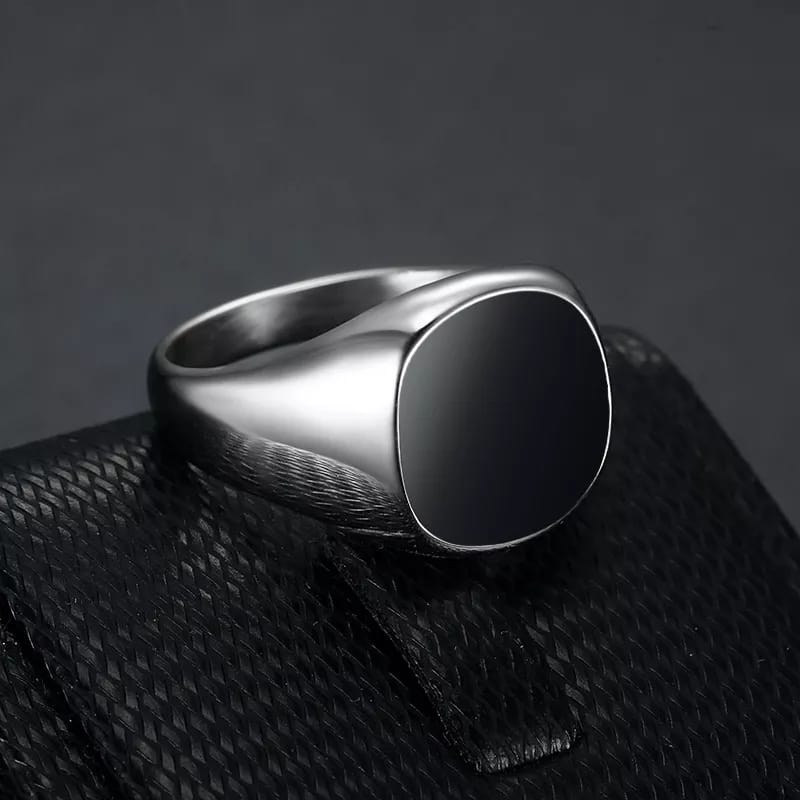 Black Stone Silver and Gold Ring