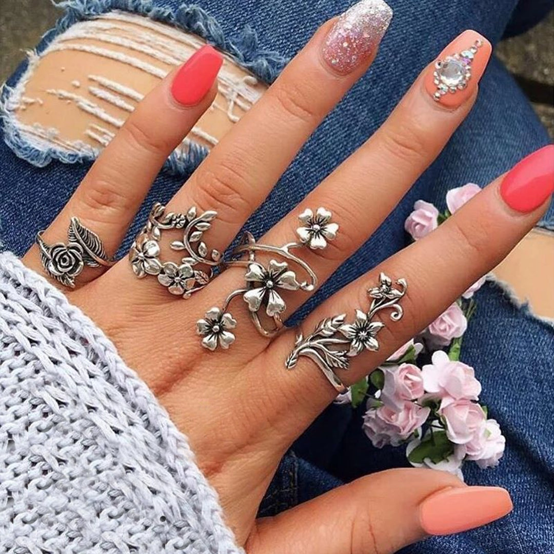 Flowers Swirl 4 Rings Combo