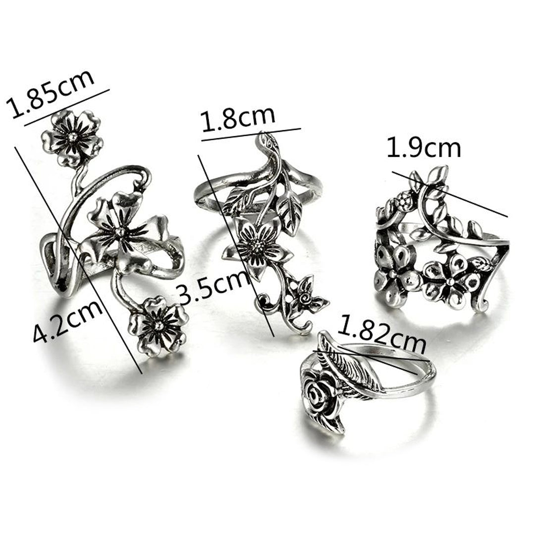 Flowers Swirl 4 Rings Combo