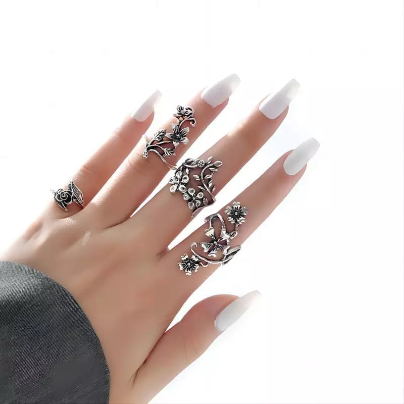 Flowers Swirl 4 Rings Combo