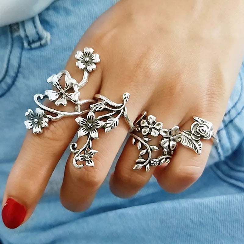 Flowers Swirl 4 Rings Combo