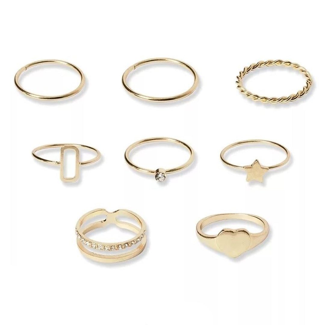 Golden Fashionable Pretty 8 Rings Combo