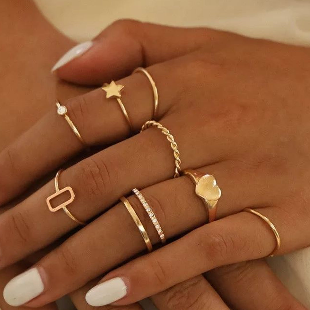 Golden Fashionable Pretty 8 Rings Combo