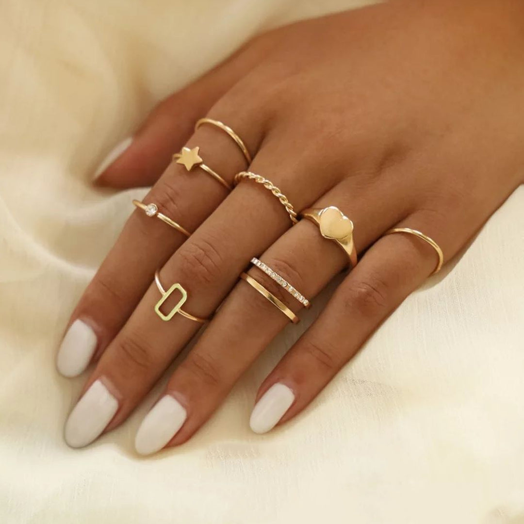 Golden Fashionable Pretty 8 Rings Combo