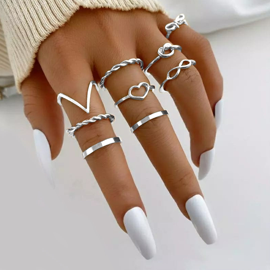 Multi Fashionable 9 Rings Combo