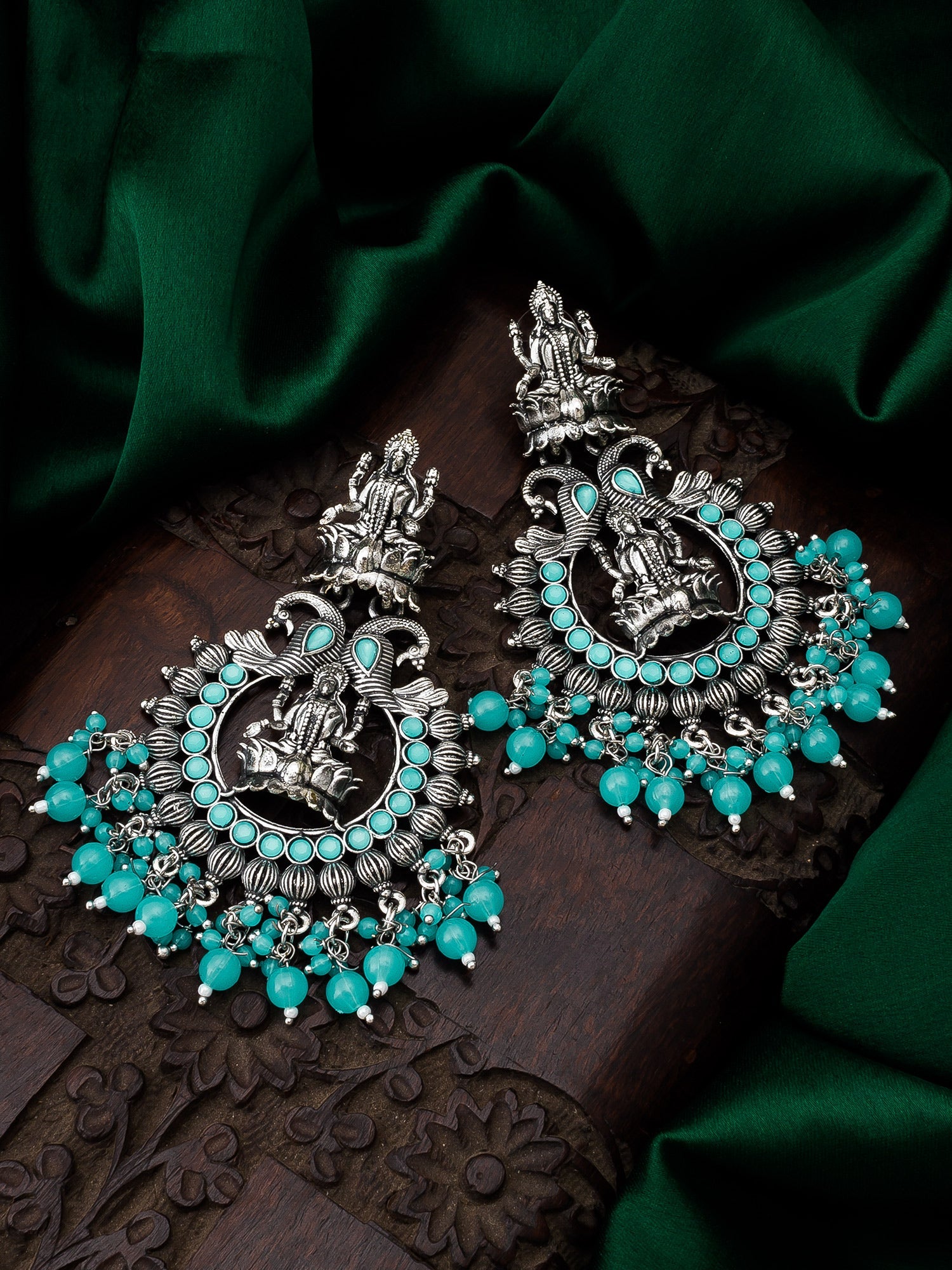 Oxidised Skyblue Chandbali