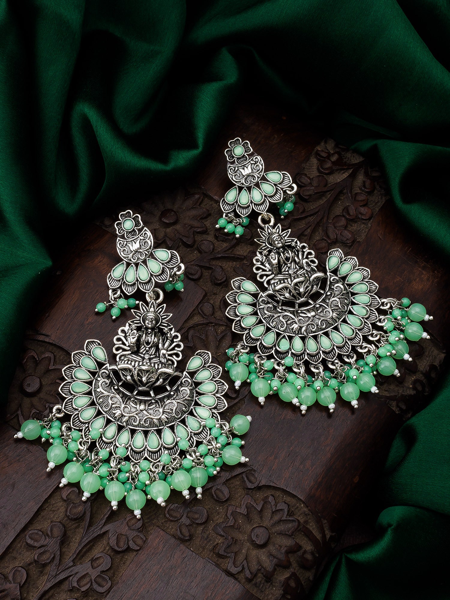 Oxidised Light Green Chandbali