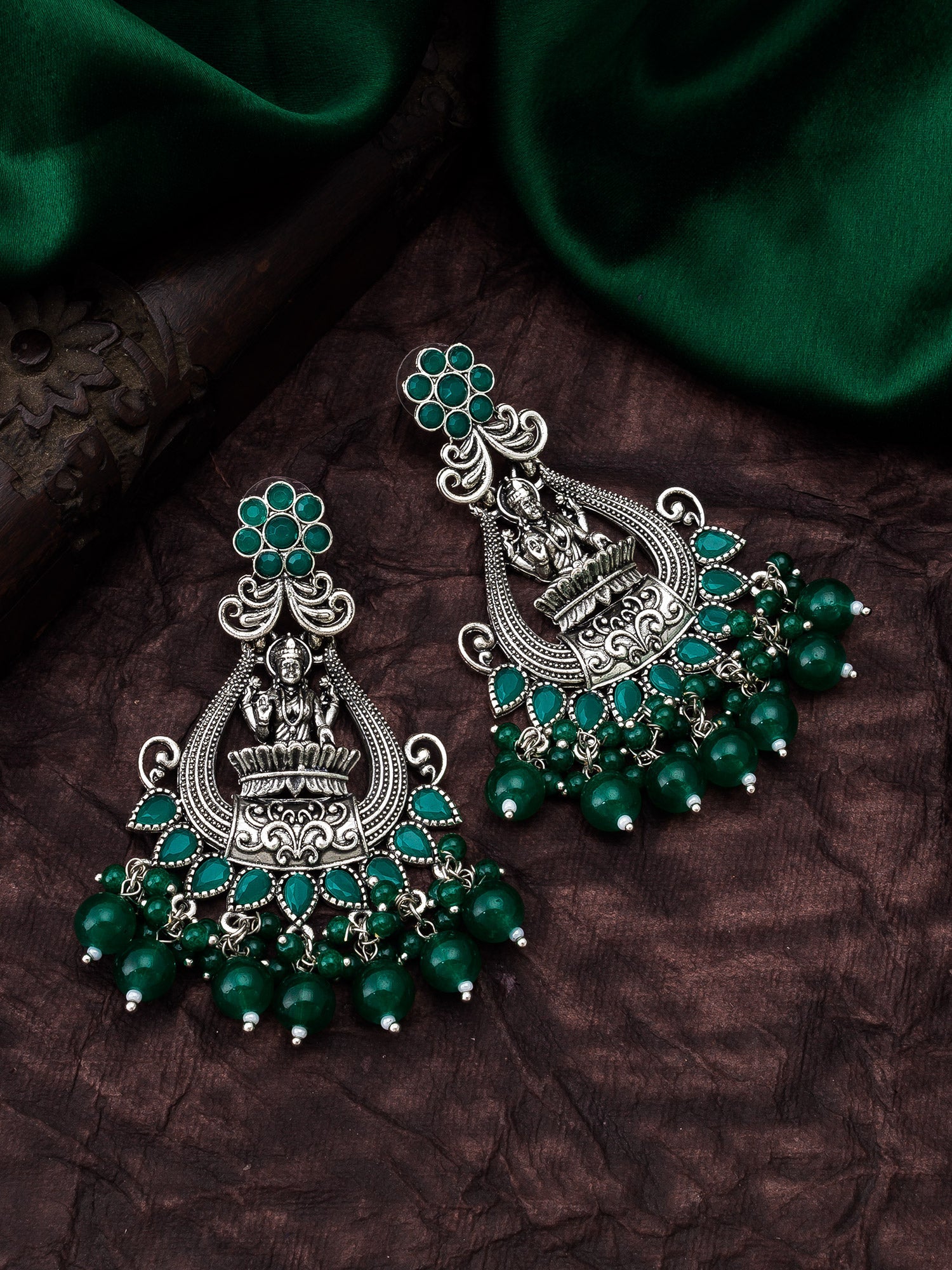Oxidised Green Chandbali