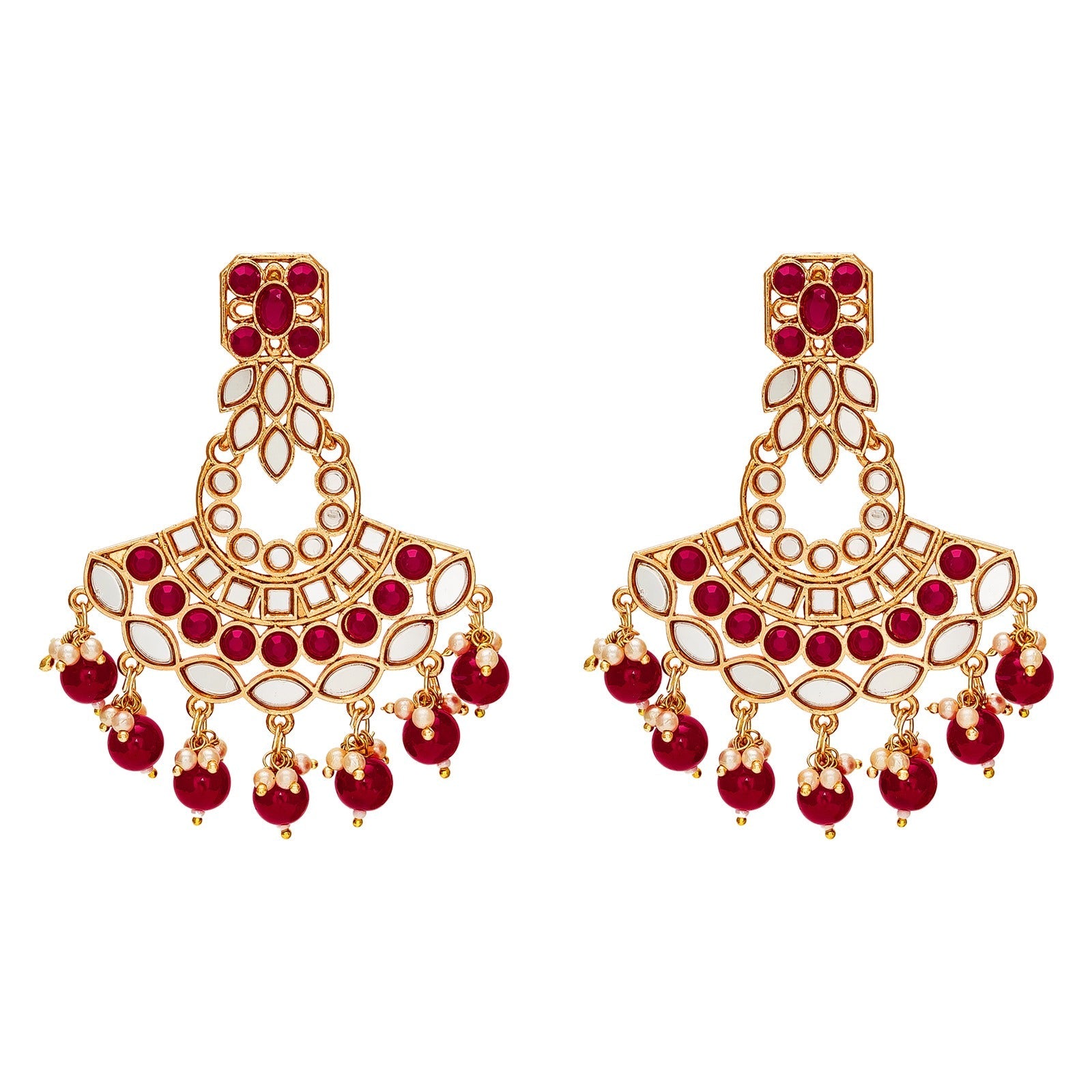 Meenakari Red Chandbali