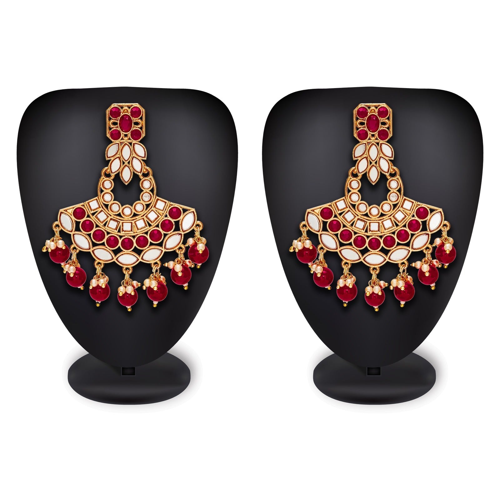 Meenakari Red Chandbali