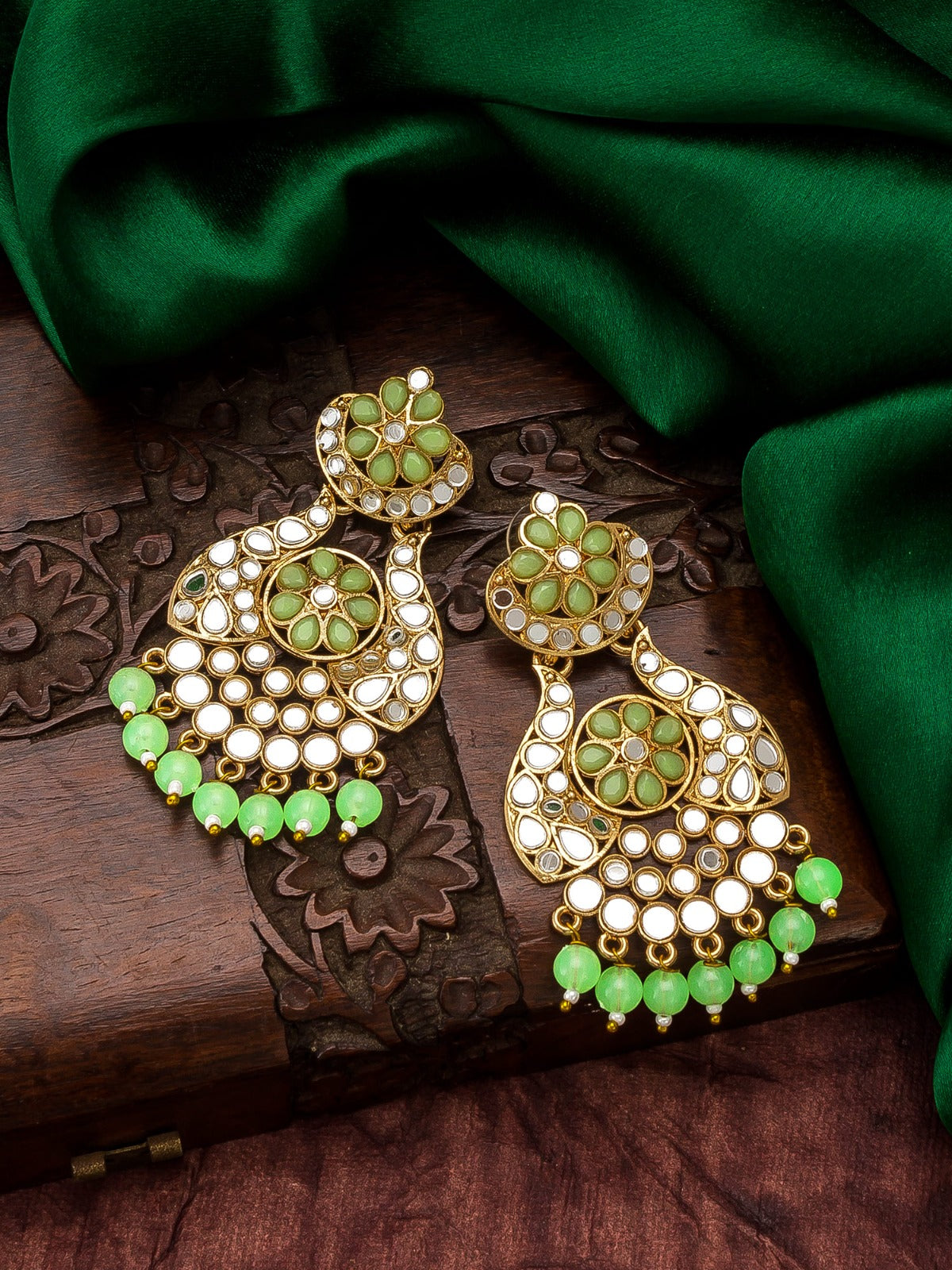 Meenakari Green Chandbali
